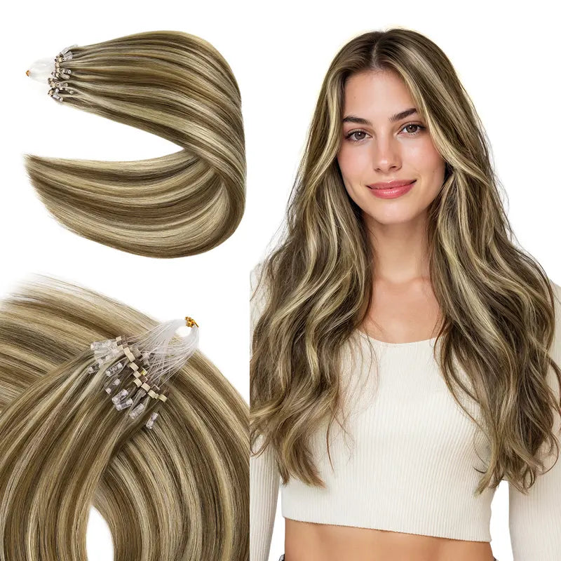 💇‍♀️ EasyFit Remy Human Hair Micro Ring Extensions, 14–24 Inch, 30–100g, Glueless Cold Fusion Straight Hair