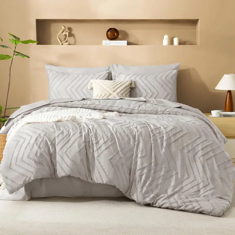 ☁️ 7‑Piece Chevron Tufted Boho Bedding Set, 14" Deep Pocket Microfiber Comforter Set, Soho Chic Home Decor