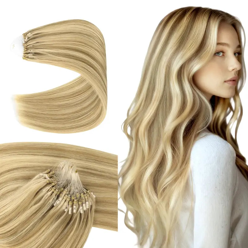 💇‍♀️ EasyFit Remy Human Hair Micro Ring Extensions, 14–24 Inch, 30–100g, Glueless Cold Fusion Straight Hair