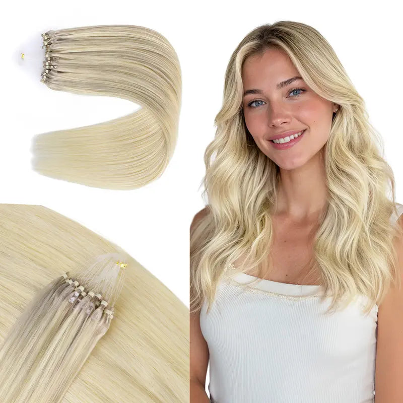 💇‍♀️ EasyFit Remy Human Hair Micro Ring Extensions, 14–24 Inch, 30–100g, Glueless Cold Fusion Straight Hair