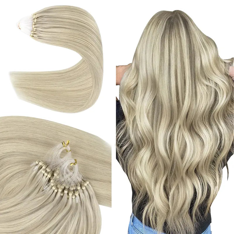 💇‍♀️ EasyFit Remy Human Hair Micro Ring Extensions, 14–24 Inch, 30–100g, Glueless Cold Fusion Straight Hair