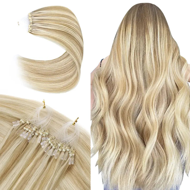 💇‍♀️ EasyFit Remy Human Hair Micro Ring Extensions, 14–24 Inch, 30–100g, Glueless Cold Fusion Straight Hair