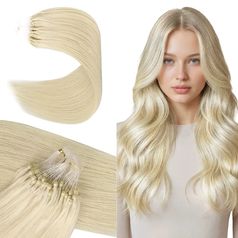 💇‍♀️ EasyFit Remy Human Hair Micro Ring Extensions, 14–24 Inch, 30–100g, Glueless Cold Fusion Straight Hair