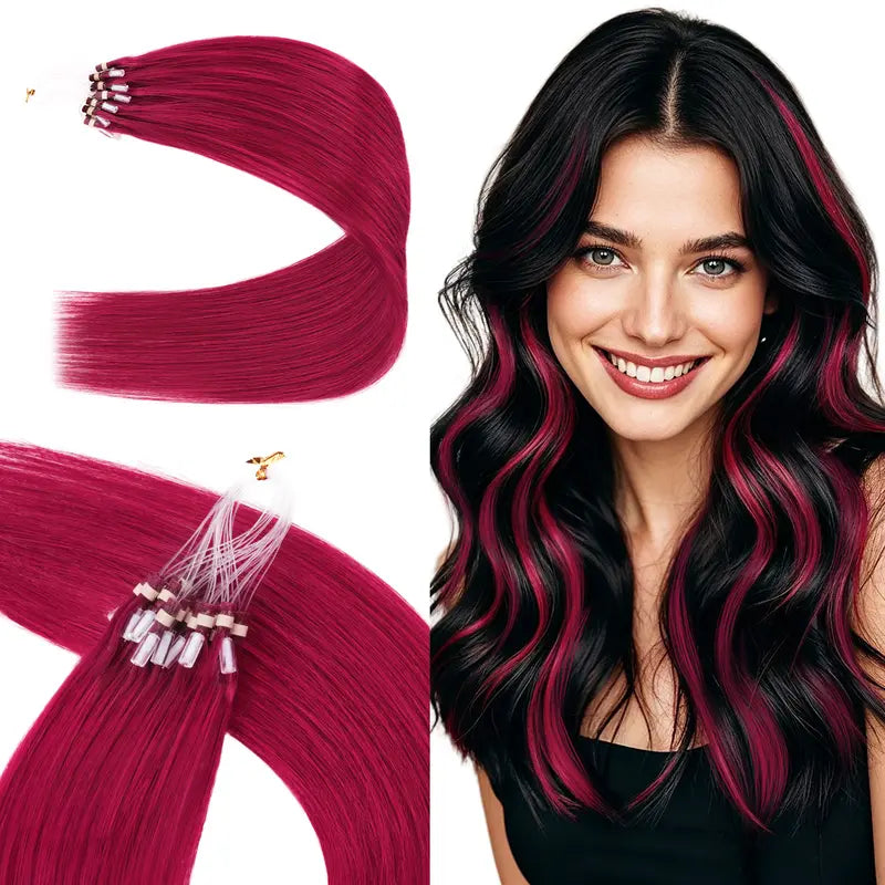 💇‍♀️ EasyFit Remy Human Hair Micro Ring Extensions, 14–24 Inch, 30–100g, Glueless Cold Fusion Straight Hair