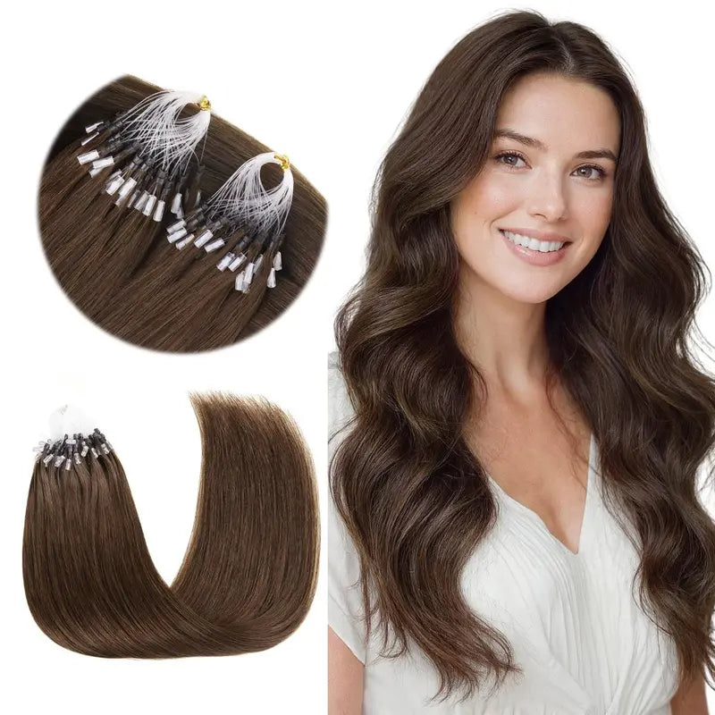 💇‍♀️ EasyFit Remy Human Hair Micro Ring Extensions, 14–24 Inch, 30–100g, Glueless Cold Fusion Straight Hair