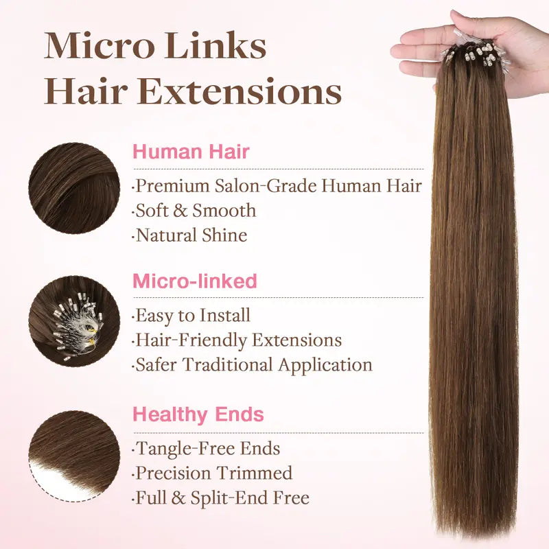 💇‍♀️ EasyFit Remy Human Hair Micro Ring Extensions, 14–24 Inch, 30–100g, Glueless Cold Fusion Straight Hair
