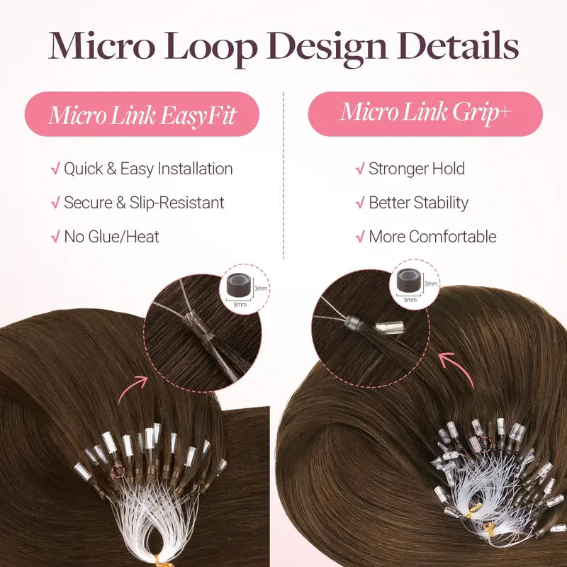💇‍♀️ EasyFit Remy Human Hair Micro Ring Extensions, 14–24 Inch, 30–100g, Glueless Cold Fusion Straight Hair