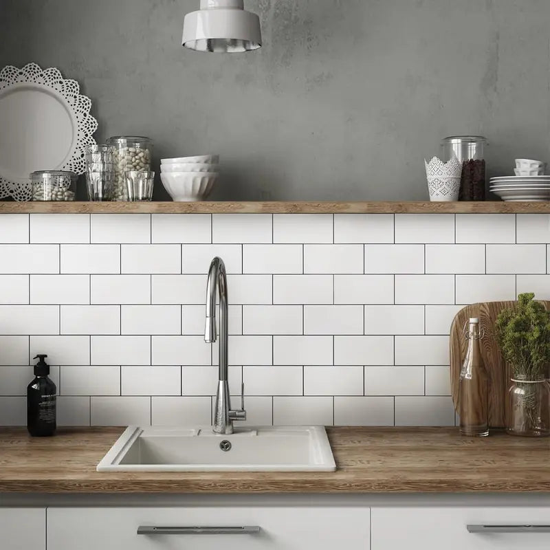🏠 100Pcs Glossy White PVC Peel and Stick Backsplash Tile, 3''x6'' Self-Adhesive Subway Tile for Kitchen Bathroom Wall Decor