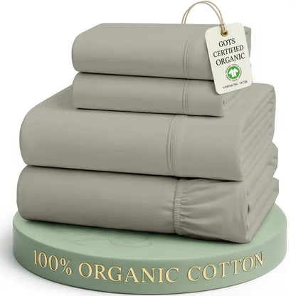 ☁️ 100% Organic Cotton Percale Cooling Sheet Set, 15" Deep Pocket, Breathable Hotel‑Quality Bedding