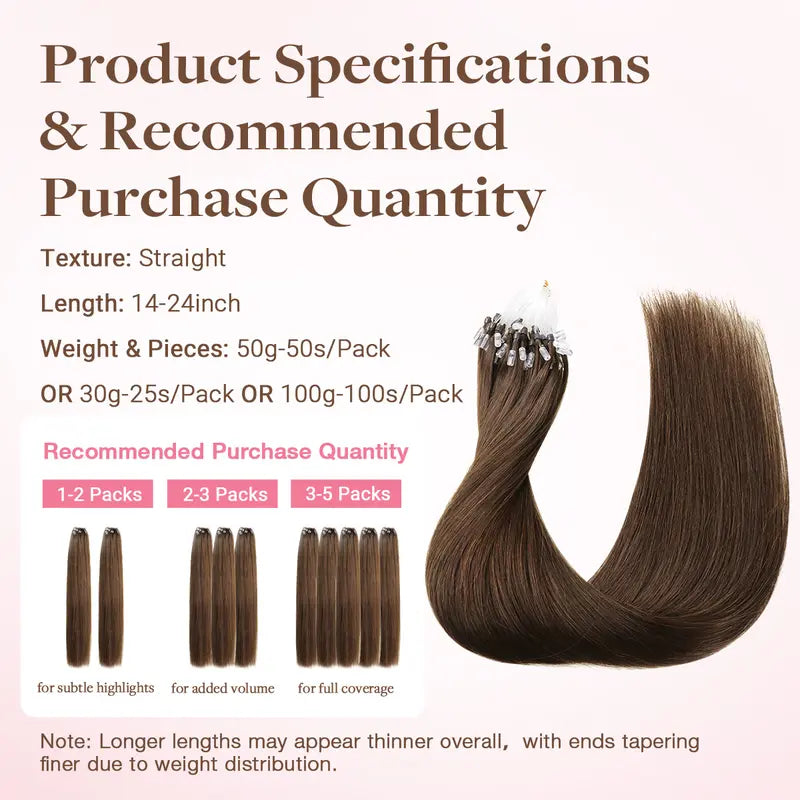 💇‍♀️ EasyFit Remy Human Hair Micro Ring Extensions, 14–24 Inch, 30–100g, Glueless Cold Fusion Straight Hair