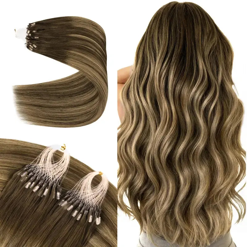 💇‍♀️ EasyFit Remy Human Hair Micro Ring Extensions, 14–24 Inch, 30–100g, Glueless Cold Fusion Straight Hair