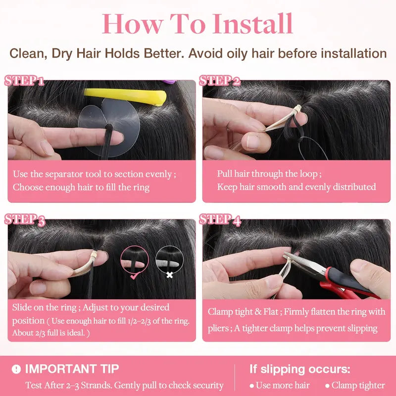 💇‍♀️ EasyFit Remy Human Hair Micro Ring Extensions, 14–24 Inch, 30–100g, Glueless Cold Fusion Straight Hair