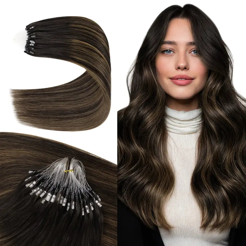 💇‍♀️ EasyFit Remy Human Hair Micro Ring Extensions, 14–24 Inch, 30–100g, Glueless Cold Fusion Straight Hair