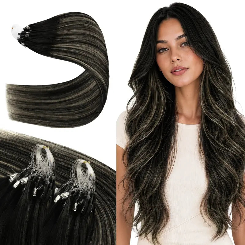 💇‍♀️ EasyFit Remy Human Hair Micro Ring Extensions, 14–24 Inch, 30–100g, Glueless Cold Fusion Straight Hair