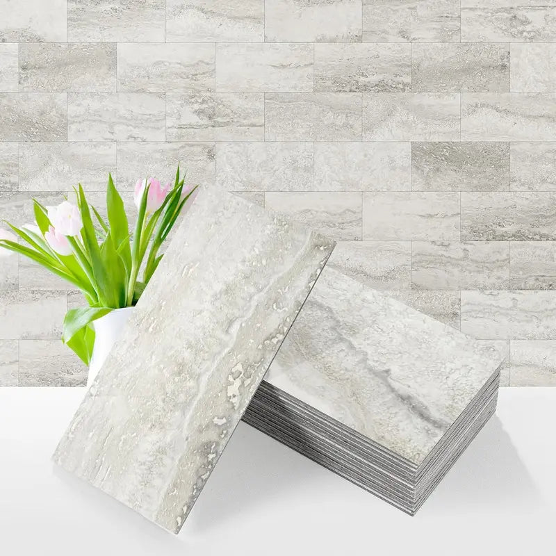 🏠 100Pcs Glossy White PVC Peel and Stick Backsplash Tile, 3''x6'' Self-Adhesive Subway Tile for Kitchen Bathroom Wall Decor