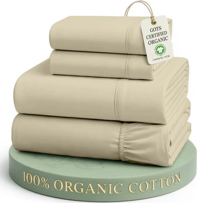 ☁️ 100% Organic Cotton Percale Cooling Sheet Set, 15" Deep Pocket, Breathable Hotel‑Quality Bedding