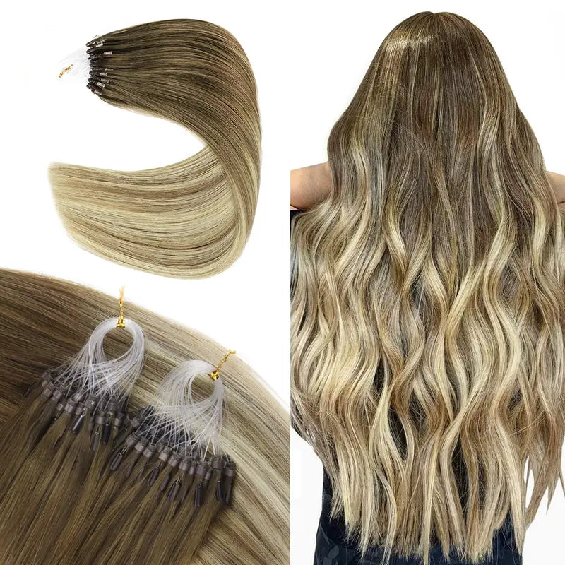💇‍♀️ EasyFit Remy Human Hair Micro Ring Extensions, 14–24 Inch, 30–100g, Glueless Cold Fusion Straight Hair