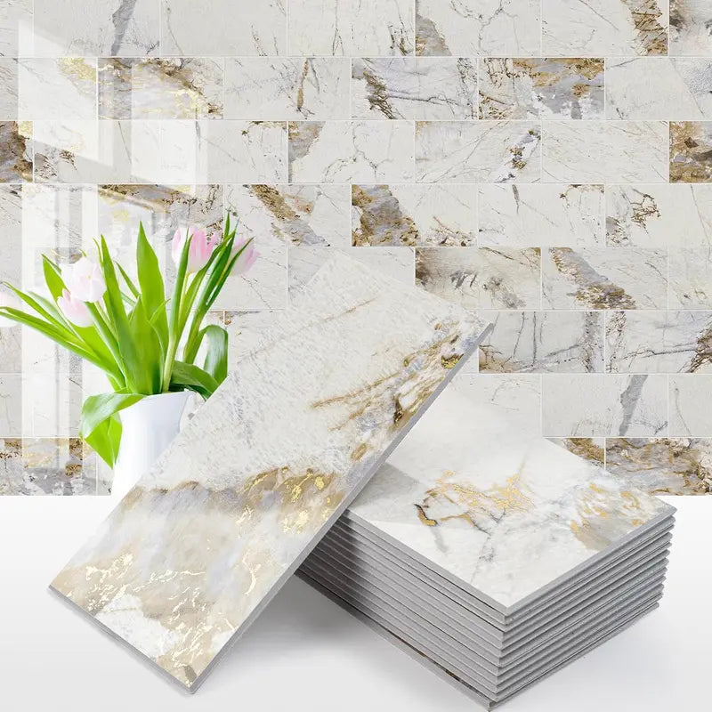 🏠 100Pcs Glossy White PVC Peel and Stick Backsplash Tile, 3''x6'' Self-Adhesive Subway Tile for Kitchen Bathroom Wall Decor