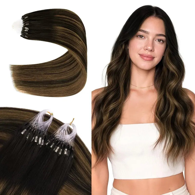 💇‍♀️ EasyFit Remy Human Hair Micro Ring Extensions, 14–24 Inch, 30–100g, Glueless Cold Fusion Straight Hair